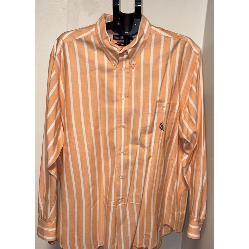 Nautica Men's XL‎ Orange/White striped L Button Down
